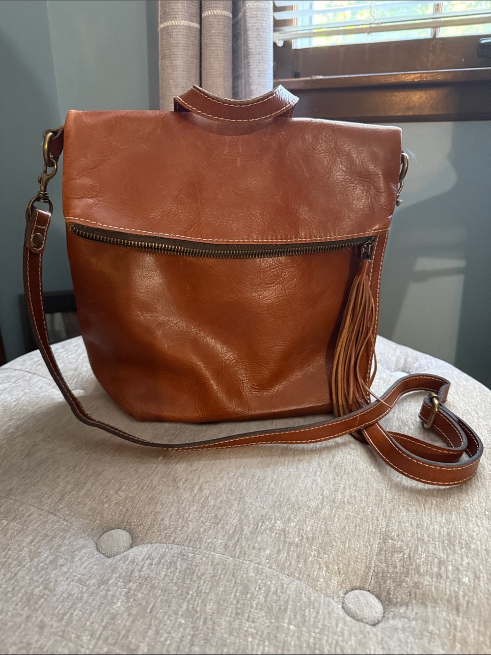 Patricia Nash Brown Leather Crossbody Bag with Tassel